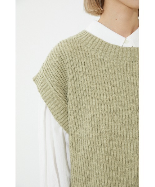 BLACK BY MOUSSY（ブラックバイマウジー）の「slub aze knit vest（スラブアゼニットベスト）（ベスト・レディース・カーキ/オフホワイト/ブラック・FREE）」の9枚目の写真