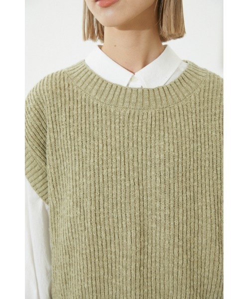 BLACK BY MOUSSY（ブラックバイマウジー）の「slub aze knit vest（スラブアゼニットベスト）（ベスト・レディース・カーキ/オフホワイト/ブラック・FREE）」の10枚目の写真