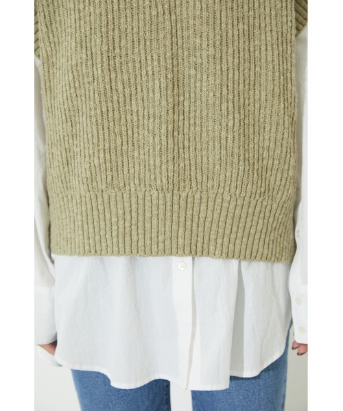 BLACK BY MOUSSY（ブラックバイマウジー）の「slub aze knit vest（スラブアゼニットベスト）（ベスト・レディース・カーキ/オフホワイト/ブラック・FREE）」の11枚目の写真
