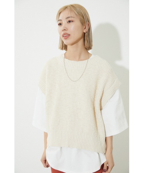 BLACK BY MOUSSY（ブラックバイマウジー）の「slub aze knit vest（スラブアゼニットベスト）（ベスト・レディース・カーキ/オフホワイト/ブラック・FREE）」の14枚目の写真