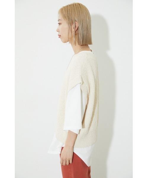 BLACK BY MOUSSY（ブラックバイマウジー）の「slub aze knit vest（スラブアゼニットベスト）（ベスト・レディース・カーキ/オフホワイト/ブラック・FREE）」の16枚目の写真