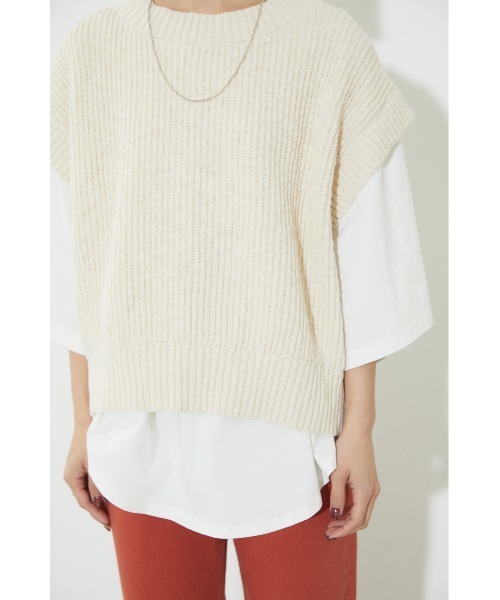 BLACK BY MOUSSY（ブラックバイマウジー）の「slub aze knit vest（スラブアゼニットベスト）（ベスト・レディース・カーキ/オフホワイト/ブラック・FREE）」の20枚目の写真