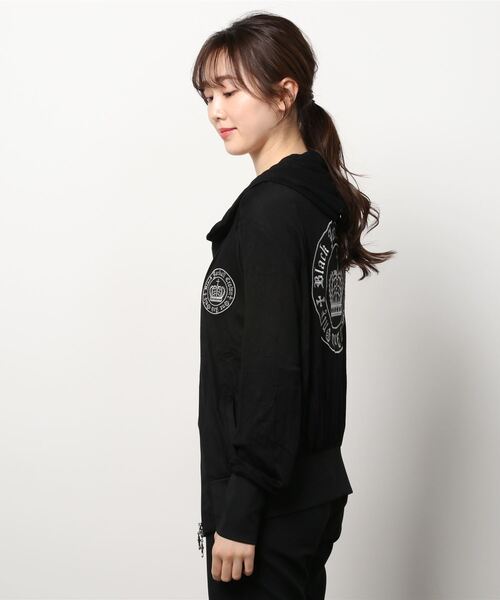 パーカー BLACK JACKALL CROWN レーヨン天竺 ロゴ刺繍アップリケ ZIPパーカー レディース セール】BLACK JACKALL CROWN レーヨン天竺 ロゴ刺繍アップリケ