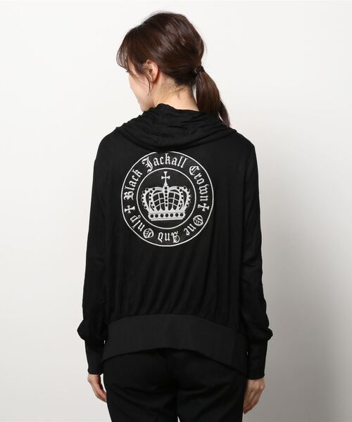 パーカー BLACK JACKALL CROWN レーヨン天竺 ロゴ刺繍アップリケ ZIPパーカー レディース セール】BLACK JACKALL CROWN レーヨン天竺 ロゴ刺繍アップリケ