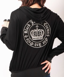 BLACK JACKALL CROWN レーヨン天竺 ロゴ刺繍アップリケ ZIPパーカー