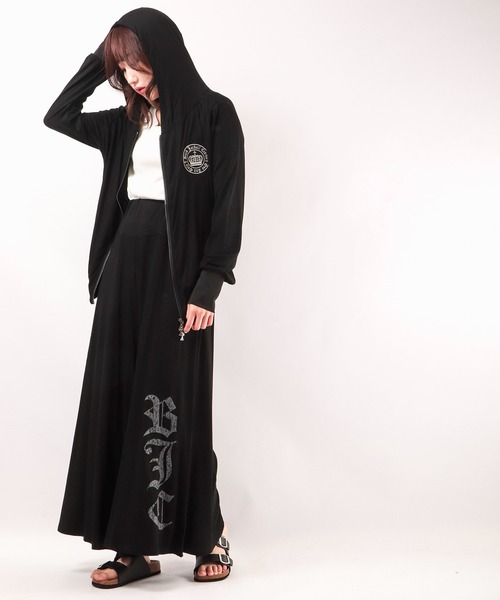 パーカー BLACK JACKALL CROWN レーヨン天竺 ロゴ刺繍アップリケ ZIPパーカー レディース BLACK JACKALL CROWN パーカー レーヨン天竺 ロゴ刺繍アップリケ