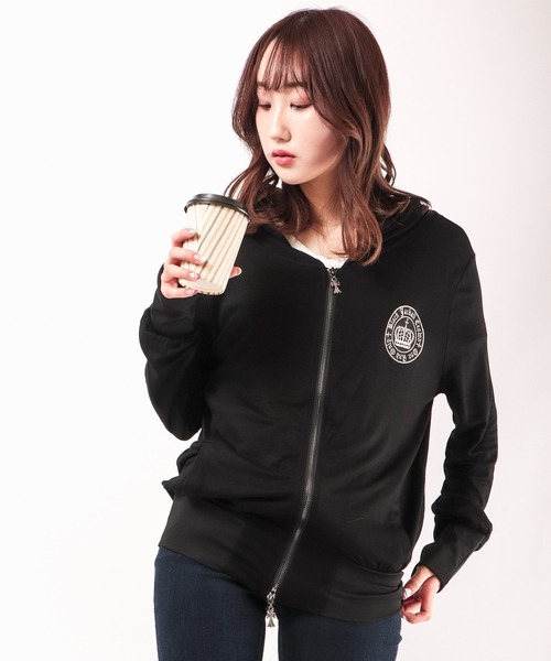 パーカー BLACK JACKALL CROWN レーヨン天竺 ロゴ刺繍アップリケ ZIPパーカー レディース セール】BLACK JACKALL CROWN レーヨン天竺 ロゴ刺繍アップリケ