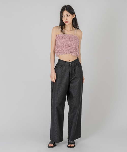 FOLLOWIN（フォロウィン）の「肩紐ビーズチェーンフェイクファーブラトップ（キャミソール・レディース・ホワイト/ブラック/ピンク・FREE）」の21枚目の写真