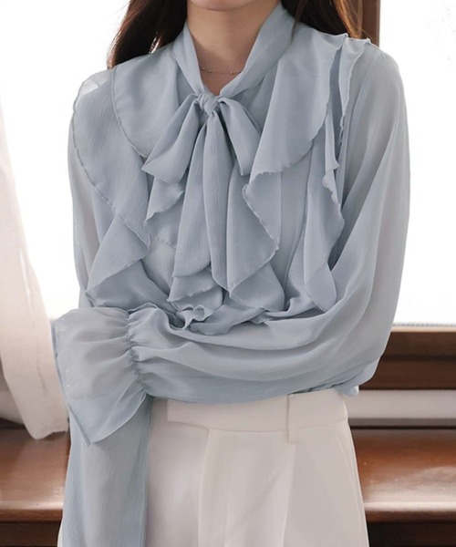 Ulysses（ユリシス）の「フリルリボンシアーブラウス（シャツ/ブラウス・レディース・ホワイト/グレー/ブラック/ブルー/ピンク・S/M/L）」の5枚目の写真