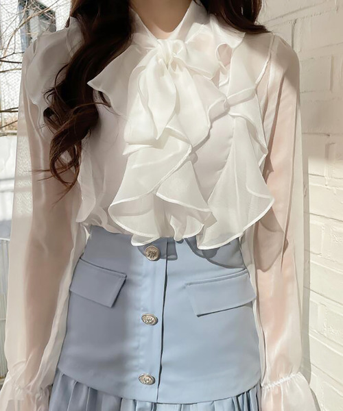 Ulysses（ユリシス）の「フリルリボンシアーブラウス（シャツ/ブラウス・レディース・ホワイト/グレー/ブラック/ブルー/ピンク・S/M/L）」の16枚目の写真