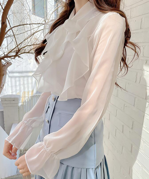 Ulysses（ユリシス）の「フリルリボンシアーブラウス（シャツ/ブラウス・レディース・ホワイト/グレー/ブラック/ブルー/ピンク・S/M/L）」の18枚目の写真