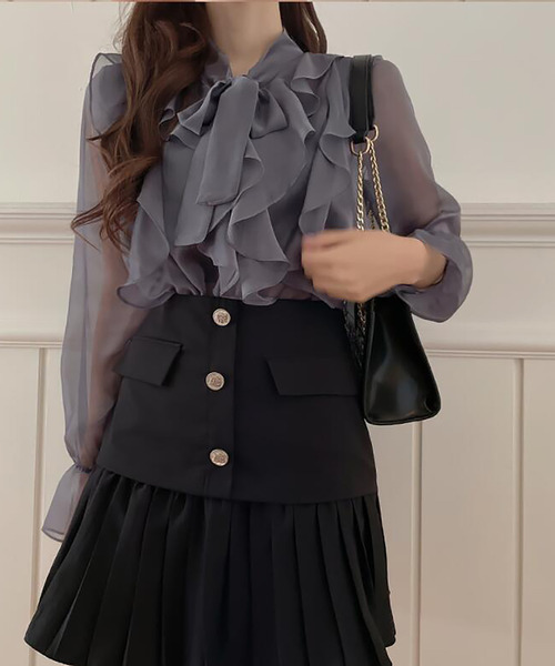 Ulysses（ユリシス）の「フリルリボンシアーブラウス（シャツ/ブラウス・レディース・ホワイト/グレー/ブラック/ブルー/ピンク・S/M/L）」の20枚目の写真