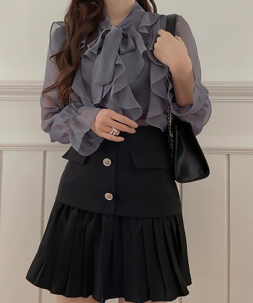 Ulysses（ユリシス）の「フリルリボンシアーブラウス（シャツ/ブラウス・レディース・ホワイト/グレー/ブラック/ブルー/ピンク・S/M/L）」の22枚目の写真