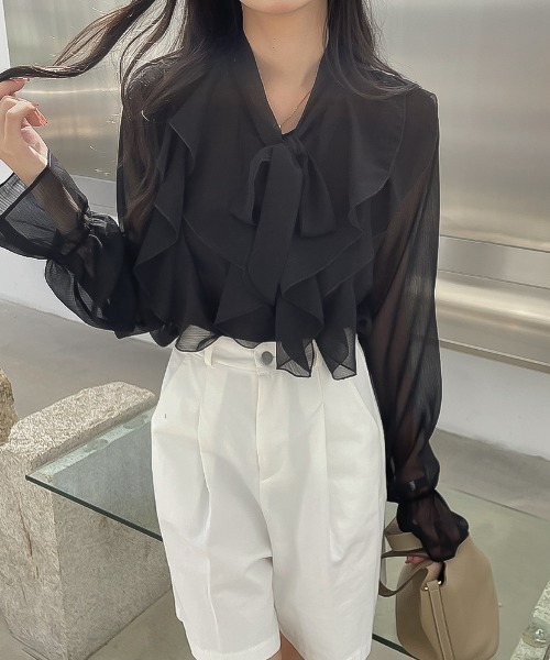 Ulysses（ユリシス）の「フリルリボンシアーブラウス（シャツ/ブラウス・レディース・ホワイト/グレー/ブラック/ブルー/ピンク・S/M/L）」の7枚目の写真