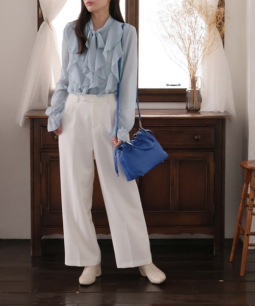 Ulysses（ユリシス）の「フリルリボンシアーブラウス（シャツ/ブラウス・レディース・ホワイト/グレー/ブラック/ブルー/ピンク・S/M/L）」の13枚目の写真