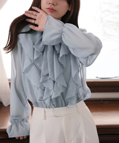 Ulysses（ユリシス）の「フリルリボンシアーブラウス（シャツ/ブラウス・レディース・ホワイト/グレー/ブラック/ブルー/ピンク・S/M/L）」の8枚目の写真