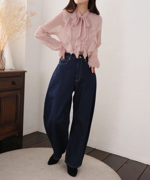 Ulysses（ユリシス）の「フリルリボンシアーブラウス（シャツ/ブラウス・レディース・ホワイト/グレー/ブラック/ブルー/ピンク・S/M/L）」の11枚目の写真