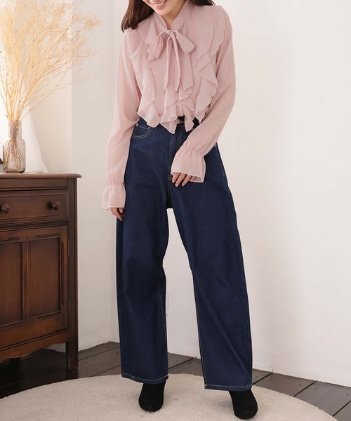 Ulysses（ユリシス）の「フリルリボンシアーブラウス（シャツ/ブラウス・レディース・ホワイト/グレー/ブラック/ブルー/ピンク・S/M/L）」の10枚目の写真