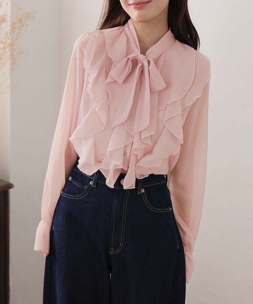 Ulysses（ユリシス）の「フリルリボンシアーブラウス（シャツ/ブラウス・レディース・ホワイト/グレー/ブラック/ブルー/ピンク・S/M/L）」の12枚目の写真