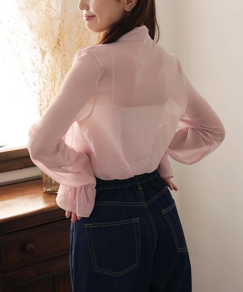 Ulysses（ユリシス）の「フリルリボンシアーブラウス（シャツ/ブラウス・レディース・ホワイト/グレー/ブラック/ブルー/ピンク・S/M/L）」の9枚目の写真