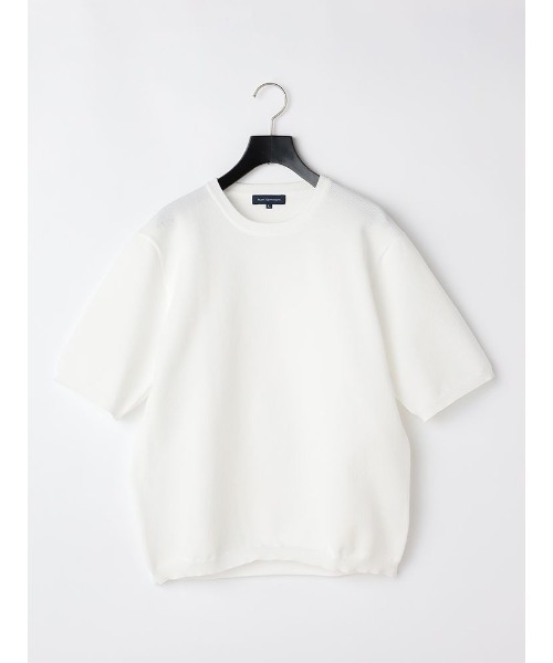 Perfect Suit FActory（パーフェクトスーツファクトリー）の「鹿の子ニット　Tシャツ　ネイビー/グレー/オフホワイト（Tシャツ/カットソー・メンズ・ネイビー/オフホワイト/ライトグレー・M/L/LL）」の2枚目の写真