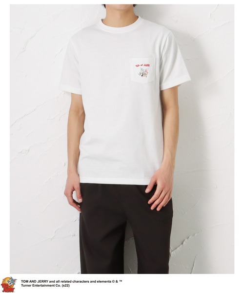 Mac-House(マックハウス)の「Tom and Jerry バック水彩タッチプリントポケット付きTシャツ(Tシャツ/カットソー・メンズ・ホワイト/チャコール・M/L/XL)」の4枚目の写真