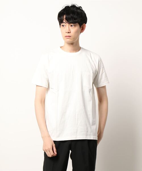 VIBGYOR(ヴィブジョー)の「ポケット付きクルーネックTEE(BL)(Tシャツ/カットソー・メンズ・ホワイト/ブラック・MEDIUM/LARGE)」の3枚目の写真