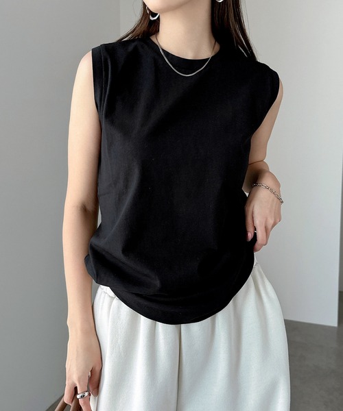 新色追加】コットン天竺ノースリーブトップス（Tシャツ/カットソー