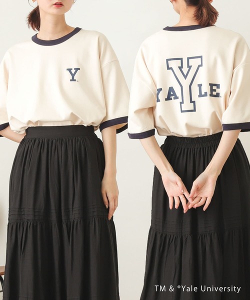 SENSE OF PLACE by URBAN RESEARCH（センスオブプレイスバイアーバンリサーチ）の「『別注』『ユニセックス』YALE×SENSE OF PLACE　カレッジリンガーTシャツ（Tシャツ/カットソー・メンズ・ライトベージュ/ホワイト・MEDIUM/LARGE）」の2枚目の写真