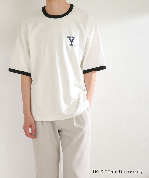 SENSE OF PLACE by URBAN RESEARCH（センスオブプレイスバイアーバンリサーチ）の「『別注』『ユニセックス』YALE×SENSE OF PLACE　カレッジリンガーTシャツ（Tシャツ/カットソー・メンズ・ライトベージュ/ホワイト・MEDIUM/LARGE）」の6枚目の写真