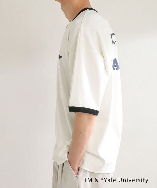 SENSE OF PLACE by URBAN RESEARCH（センスオブプレイスバイアーバンリサーチ）の「『別注』『ユニセックス』YALE×SENSE OF PLACE　カレッジリンガーTシャツ（Tシャツ/カットソー・メンズ・ライトベージュ/ホワイト・MEDIUM/LARGE）」の8枚目の写真