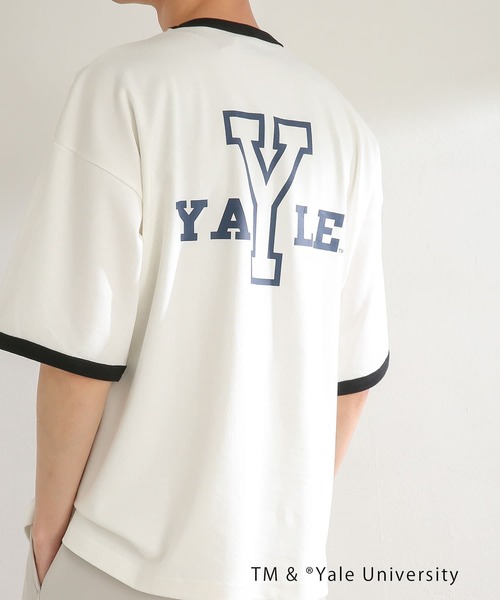 SENSE OF PLACE by URBAN RESEARCH（センスオブプレイスバイアーバンリサーチ）の「『別注』『ユニセックス』YALE×SENSE OF PLACE　カレッジリンガーTシャツ（Tシャツ/カットソー・メンズ・ライトベージュ/ホワイト・MEDIUM/LARGE）」の9枚目の写真