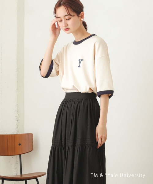 SENSE OF PLACE by URBAN RESEARCH（センスオブプレイスバイアーバンリサーチ）の「『別注』『ユニセックス』YALE×SENSE OF PLACE　カレッジリンガーTシャツ（Tシャツ/カットソー・メンズ・ライトベージュ/ホワイト・MEDIUM/LARGE）」の17枚目の写真