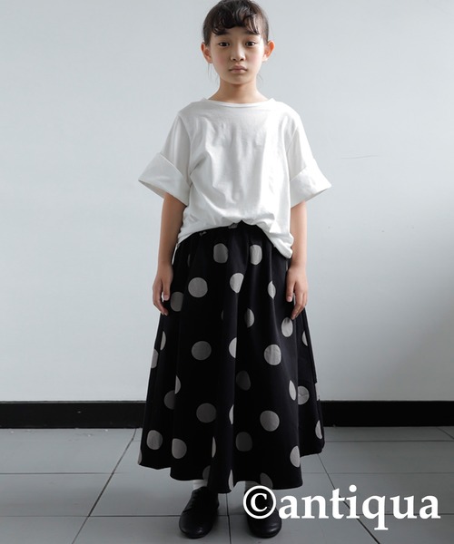antiqua(アンティカ)の「年中着まわせる。ドット柄フレアスカート(スカート・キッズ・ベージュ/ブラック/ブラック系その他・140/130/160/150)」の13枚目の写真
