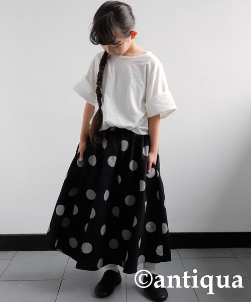 antiqua(アンティカ)の「年中着まわせる。ドット柄フレアスカート(スカート・キッズ・ベージュ/ブラック/ブラック系その他・140/130/160/150)」の20枚目の写真