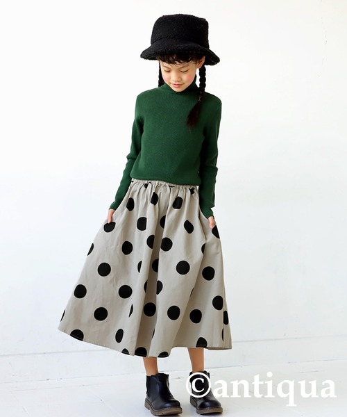 antiqua(アンティカ)の「年中着まわせる。ドット柄フレアスカート(スカート・キッズ・ベージュ/ブラック/ブラック系その他・140/130/160/150)」の22枚目の写真
