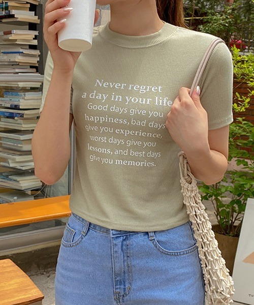 SONA（ソナ）の「SONYUNARA NEVER英文プリント半袖Tシャツ（Tシャツ/カットソー・レディース・グリーン系その他/アイボリー/ブラック・FREE）」の14枚目の写真