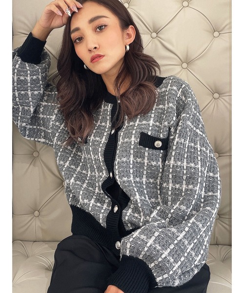 DURAS（デュラス）の「２ＷＡＹツイードニットカーディガン（カーディガン/ボレロ・レディース・ブラック/パープル/オレンジ・FREE）」の2枚目の写真