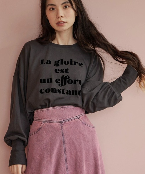 Green　Parks（グリーンパークス）の「・RAY CASSIN フロッキーptロンT（Tシャツ/カットソー・レディース・ブラック/オフホワイト/チャコールグレー/ピンク・FREE）」の4枚目の写真