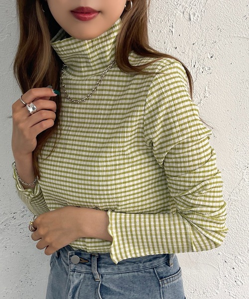 apres jour mignon(アプレジュールミニョン)の「ギンガムインナートップス【ZOZOTOWN限定アイテム】(Tシャツ/カットソー・レディース・オレンジ/グリーン/アイボリー・X-LARGE/フリー)」の2枚目の写真