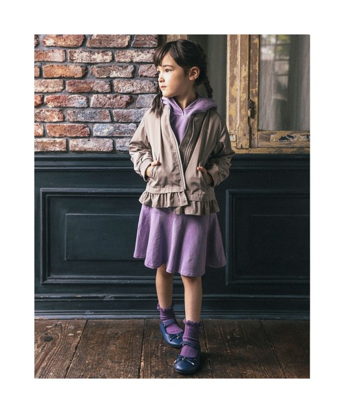 BeBe（ベベ）の「BeBe/ミニウラゲ裾フレアフーディワンピース(90~150cm)（ワンピース・キッズ・パープル/ブルー・110/150/100/140/130/90/120）」の4枚目の写真