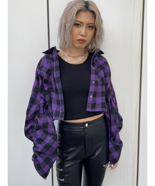 EGOIST（エゴイスト）の「ドロストスリーブ短丈シャツIII（シャツ/ブラウス・レディース・ブラック/パープル・FREE）」の21枚目の写真