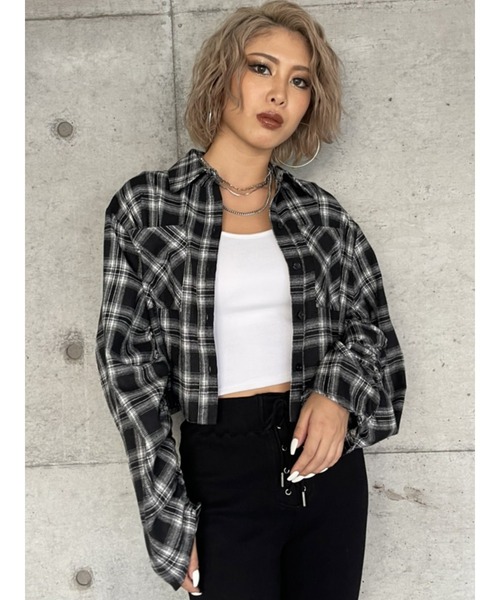 EGOIST（エゴイスト）の「ドロストスリーブ短丈シャツIII（シャツ/ブラウス・レディース・ブラック/パープル・FREE）」の5枚目の写真