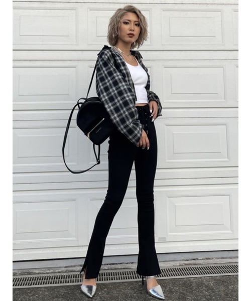 EGOIST（エゴイスト）の「ドロストスリーブ短丈シャツIII（シャツ/ブラウス・レディース・ブラック/パープル・FREE）」の7枚目の写真