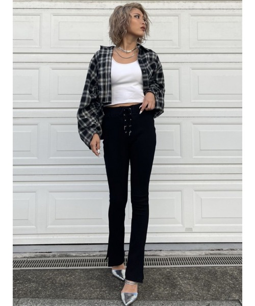 EGOIST（エゴイスト）の「ドロストスリーブ短丈シャツIII（シャツ/ブラウス・レディース・ブラック/パープル・FREE）」の9枚目の写真