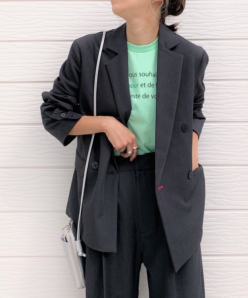 Q（キュー）の「ダブルブレストジャケット（セットアップ・レディース・チャコールグレー/ベージュ・MEDIUM）」の7枚目の写真