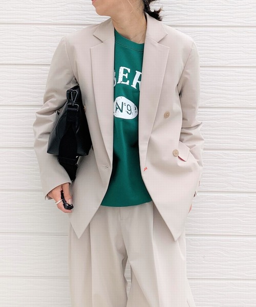 Q（キュー）の「ダブルブレストジャケット（セットアップ・レディース・チャコールグレー/ベージュ・MEDIUM）」の6枚目の写真