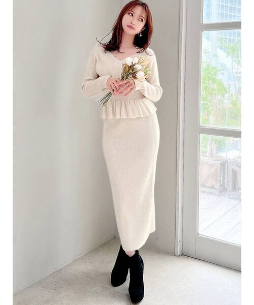 RESEXXY(リゼクシー)の「リブニットタイトスカート【セットアップ着用可能】(スカート・レディース・ピンク/ブラック/ベージュ・FREE)」の7枚目の写真