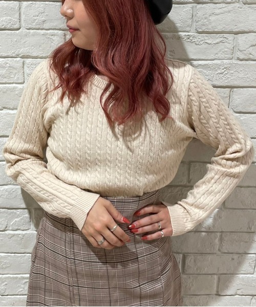 one way（ワンウェイ）の「ショートケーブルニット（ニット/セーター・レディース・ライトグレー/ブラック/ホワイト/レッド・FREE）」の19枚目の写真