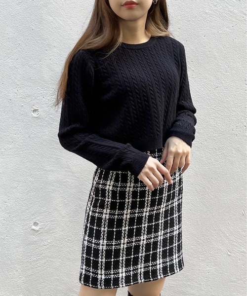 one way（ワンウェイ）の「ショートケーブルニット（ニット/セーター・レディース・ライトグレー/ブラック/ホワイト/レッド・FREE）」の9枚目の写真